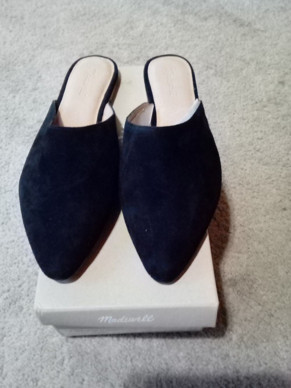 NIB MADEWELL Women's “Remi” Black Suede Pointed Toe Slip On Mule Flats Sz 10